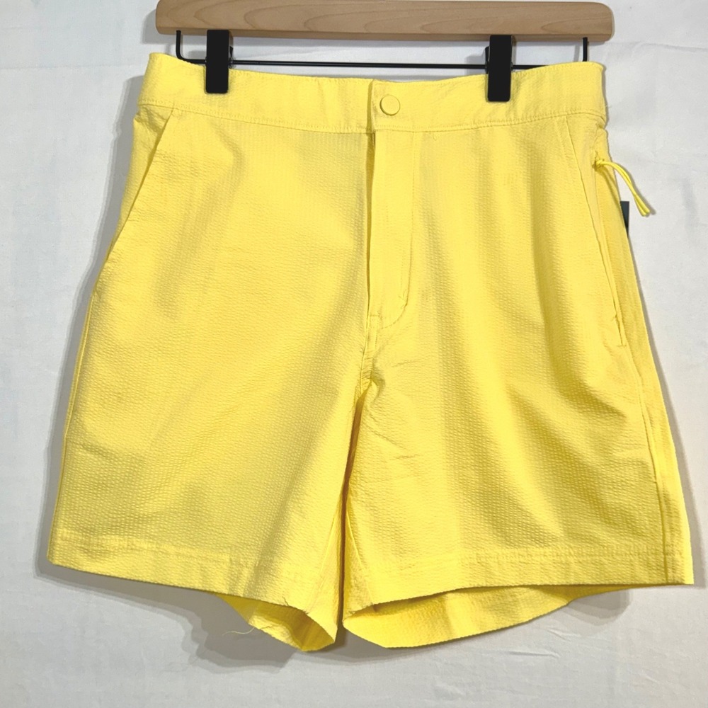 VRST Mens‎ Golf 6" Resort Short Yellow Seersucker Relaxed Fit Size S New